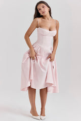 ballerina pink twill corset midi dress